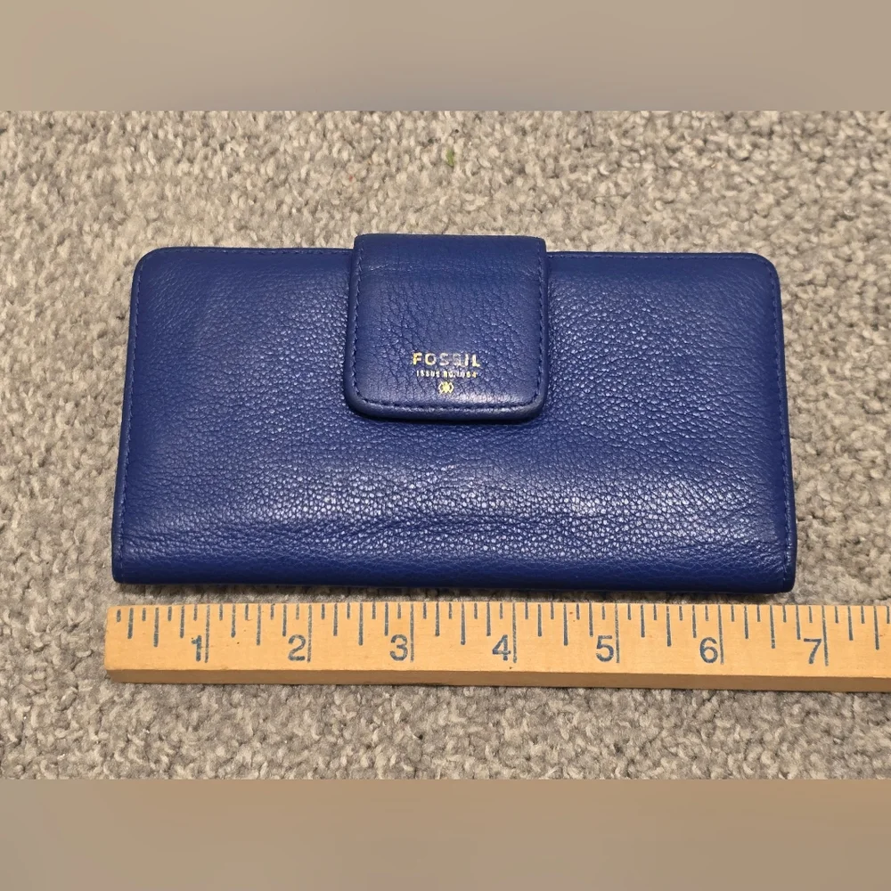Fossil Leather Wallet Blue Lots Of Compartments Classic Chic Simple - Picture 5 of 12
